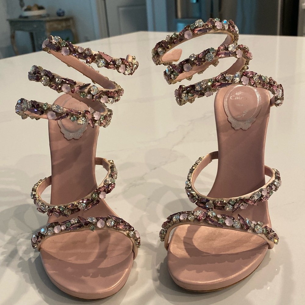 Rene Caovilla crystal sandals 37.5 signed, like US 6.5 almost perfect condition